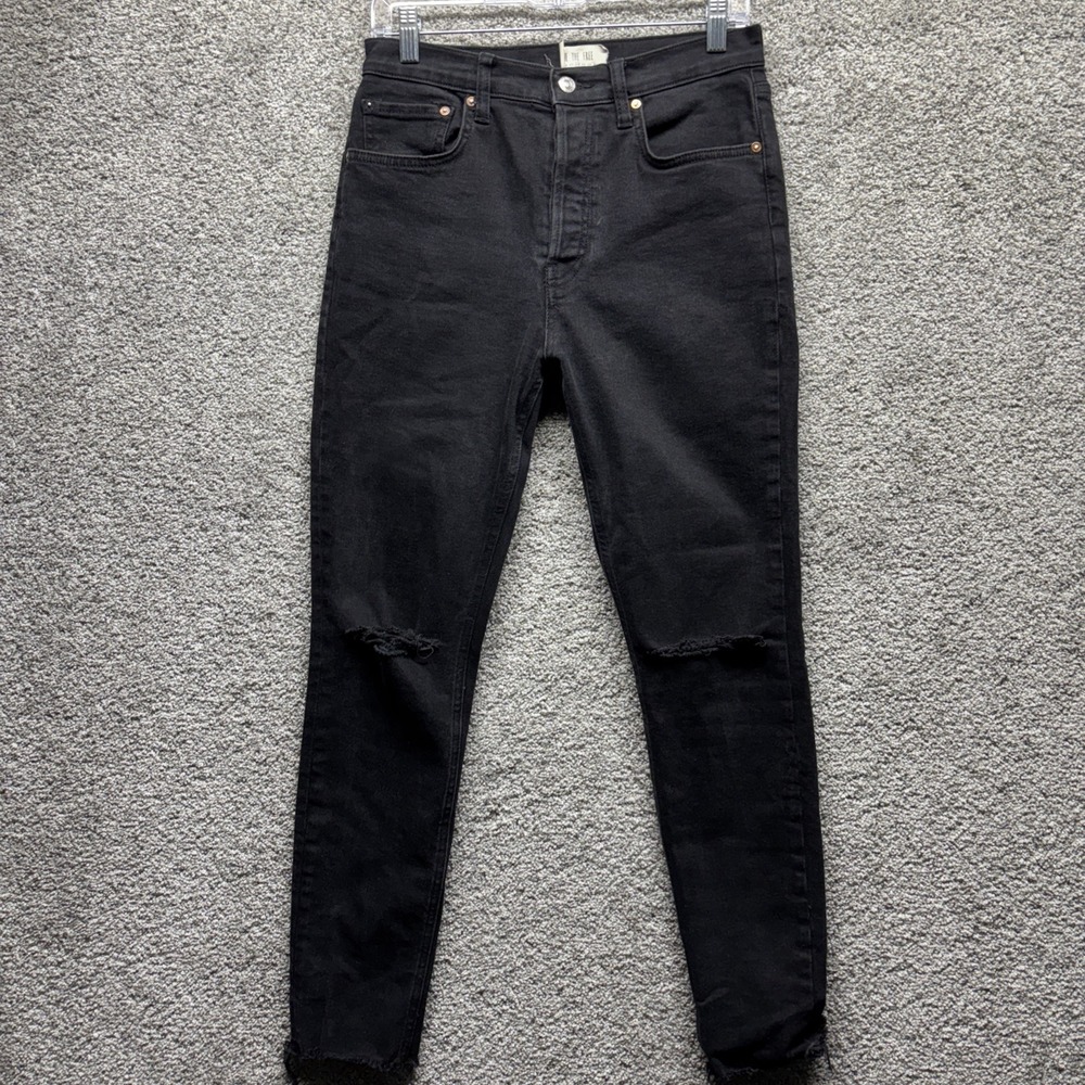 We The Free Womens Straight Leg Jeans 28 Black Mid Rise Button Fly Ripped Frayed